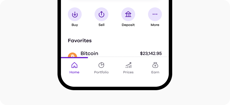 homepage with quick actions and buy icon and prices