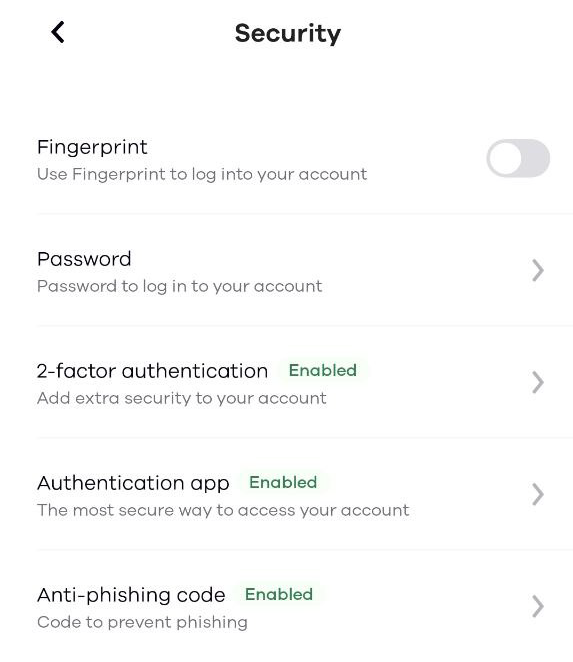 okcoin settings security tab