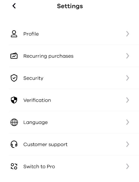 okcoin settings main menu