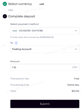 Okcoin PrimeX deposit details