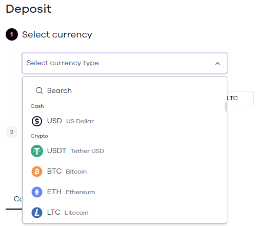 Okcoin crypto deposit currency selection drop-down