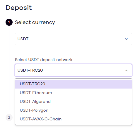 Okcoin crypto deposit network selection drop-down