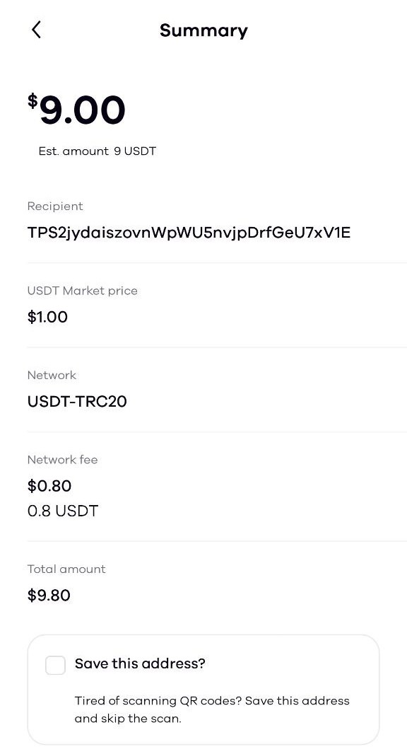 Okcoin app send crypto summary screen