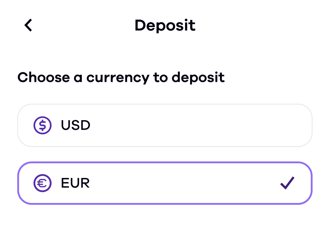 Elegir una divisa para el depósito